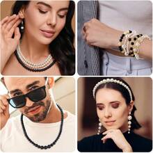 2230pcs Black And White Pearl Beads, 5 Sizes Round Pearls Beads For Jewelry Making Bracelets, Small Black Pearls With Gold Spacer Bead Letter Bead For Crafts Necklaces Earrings DIY,25528913 - 黑色 - 查看 5