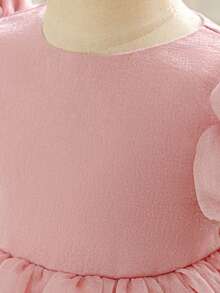 Vestito da damigella d'onore per bambine con collo rotondo, schiena in rete con fiocco, motivo floreale carino, adatto per feste di 1° compleanno, matrimoni, uscite, non include fascia per capelli