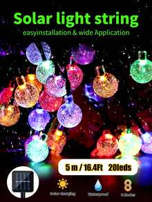 太阳能串灯、太阳能泡泡球灯、太阳能花园户外灯、太阳能水晶球灯,8种模式,20/50/100颗LED灯珠,暖白光/彩色白光可选,适用于圣诞节、节日、圣诞树、草坪、庭院、门廊、露营、凉亭、酒吧、婚礼、派对装饰 - 黑色 - 查看 18