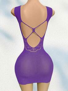 Ropa interior sexy, lencería sexy, falda de cadera con cobertura de bikini de malla jacquard transparente - Morado - Ver 3