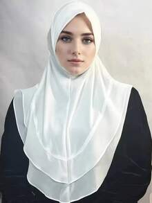 1pc Women's Quick-Wear Headscarf, Arabic Style Scarf, Double-Layer Lace Short Headscarf, Minimalist Muslim Headscarf - Multicolor - View 13