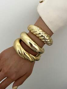 6/3pcs Set Vintage Exaggerated Luxurious Gold Resin Bangle Bracelet Set, Suitable For Women's Daily, Party, Date, Wedding, Festival Wear, Stackable, Perfect Gift