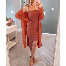 Women's Summer Boho Open Front Cardigan Lightweight Knit Sheer Long Sleeve Kimono Style Sweater - Gạch đỏ - Xem 3