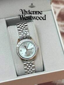 Đồng hồ thạch anh Vivienne Westwood Queen Mother màu xanh hồng đính kim cương - Bạc - Xem 3