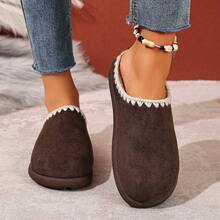 نعال نسائية كاجوال للخارج موديل 2025، لون أحادي ذو بطانة فرائية رجعية، للارتداء المنزلي في فصلي الخريف والشتاء