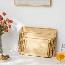 1 件带手柄的矩形竹托盘，现代中式茶盘，木质托盘，适用于家庭、酒店、茶、甜点、咖啡