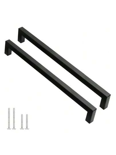 Schrankgriffe, mattschwarz, quadratische Schubladengriffe, 50 Stück, 25,4 cm, Edelstahl, für Küchentüren, Schränke, Schubladenbeschläge, Lochabstand 256 mm (schwarz)