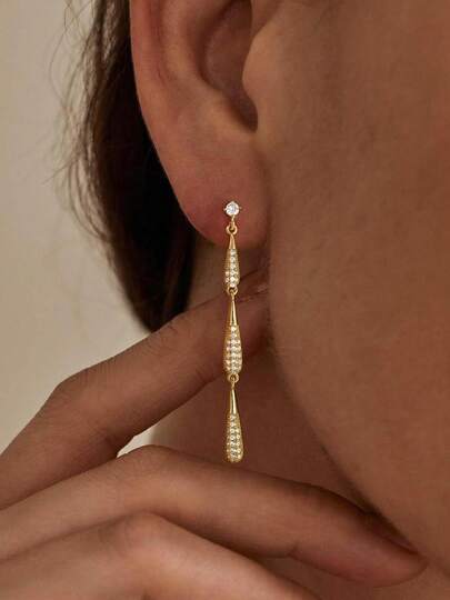 rundraw Dangle Earrings For Women, 14K Gold Plated CZ Huggie Drop Earrings, Dainty Long Chain Jewelry Gift For Her