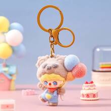 1pc Casual Street Style Cartoon Flocked Balloon Didi Keychain Pendant, Cute Figurine Creative Gift, Couple Backpack Charm