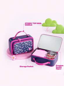 Meoky Insulated Lunch Box – 1pc Large Capacity Thermal Bag with Cute Cartoon Design, Reusable Bento Lunch Tote Keeps Food Warm & Fresh, Ideal for Back to School, Kindergarten, Picnic & Travel - 黑色 - 查看 6