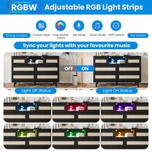 Cómoda de ratán para dormitorio con 6 cajones, cómoda de madera natural resistente con luz LED y estación de carga, soporte para TV, habitación infantil, entrada y pasillo. - Negro - Ver 5