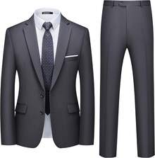Men's 2 Piece Suits Two Button Pants Set Party,Wedding And BusinessChristmas CNPN - 深灰色 - 查看 12