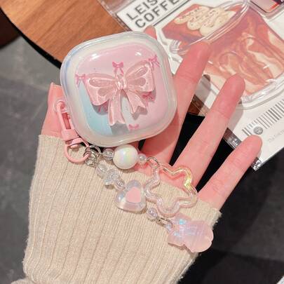 INS风3D蝴蝶结+吊坠无线蓝牙耳机保护套，兼容三星Galaxy Buds3/3 Pro/Buds Pro/Galaxy Buds FE/Galaxy Buds Live、新款Buds2/Buds2 Pro耳机，无线蓝牙耳机保护套，可爱韩版