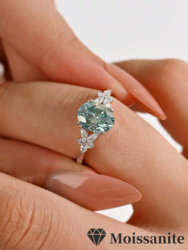 1pc S925 Sterling Silver 2CT Moissanite Egg Shaped Floral Leaf Design Engagement/Wedding Ring, Suitable For Proposal, Wedding, Anniversary, Valentine's Day Gift