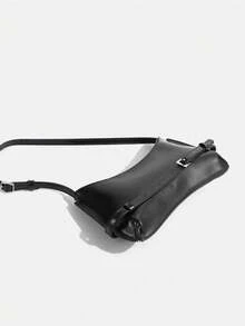 Bolsa Transversal Preta Minimalista, Bolsa Pequena Versátil Feminina, Bolsa de Ombro e Axila Y2K, Essencial para Ir e Vir e Uso Diário