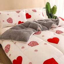 1pc Printed Thick Blanket, Reversible, Soft And Comfortable - Love White - View 4