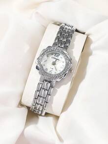 CARYINO Unique Niche Design Rhinestone Dial Classic Fashion Strap, Elegant Gold & Silver Color Women's Wrist Watch, Suitable For Daily Wear, Holiday Gift, Fashion Accessory