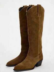 Fall/Winter New Arrival Women's High Heel Pointed Toe Tall Boots, Deep Brown Color, Wide Shaft Equestrian Style Tall Straight Shaft Retro Boots - Brown - View 5