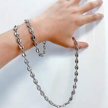 HIJONES Stainless Steel Coffee Beans Chain Necklace Bracelet Men Women Minimalist Chunky Hop Jewelry - 銀色 7 毫米 - 查看 3