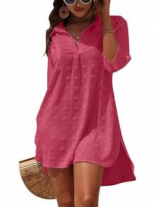 Women's Swimsuit Cover - Ups White Chiffon Bikini Swimwear Beach Dress Outfits Summer 6HQS - 豆沙紅 - 查看 1