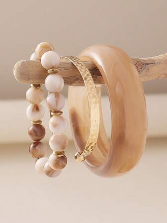 3件套精美手工串珠树脂手链，可叠戴或单独佩戴，适合女性，是送给女友、妻子、母亲的完美礼物，适合派对、通勤、度假、日常休闲佩戴。