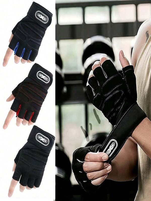 Luvas de fitness, luvas de pulso para levantamento de peso, treinamento de musculação, esportes, ciclismo, à prova de choque, antiderrapantes, respiráveis, resistentes ao desgaste, pesca, luvas de pulso longo, meio dedo, barra, halteres, equipamentos, luvas para homens e mulheres