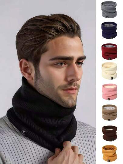 1 件男士毛绒内衬冬季围巾 - 柔软、温暖、防风的纯色颈部保暖围巾。适合滑雪、钓鱼、徒步旅行和骑自行车的围巾。新年必备品，玩雪必备品，保暖小工具，非常适合圣诞节、冬季和寒冷地区。