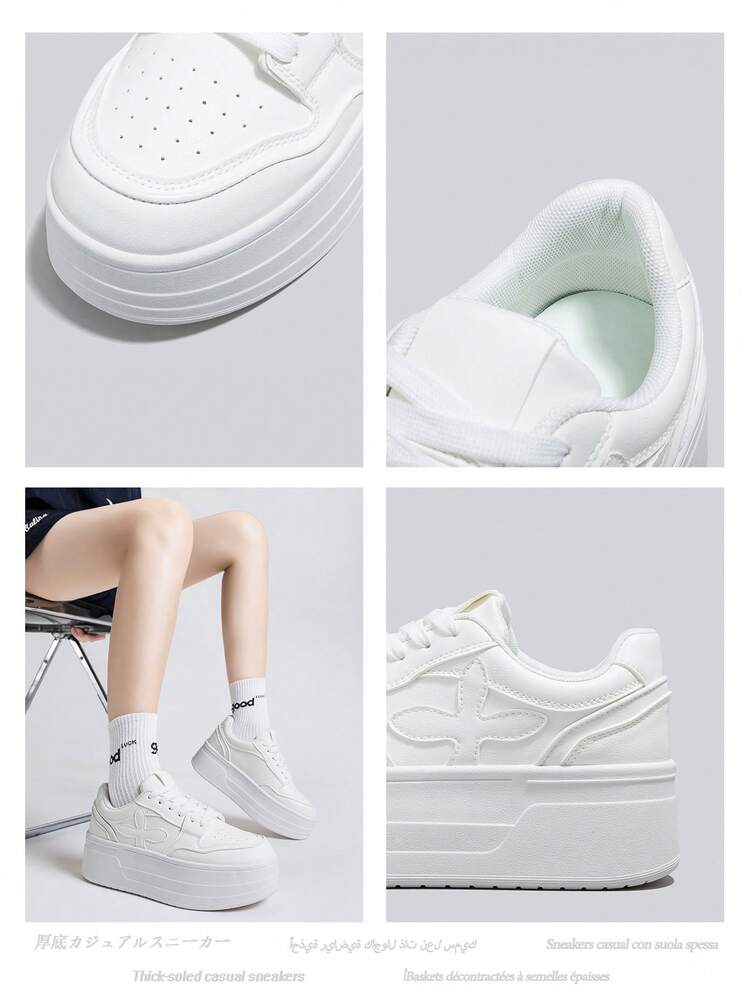 Alan Vincent【免费退换货】【厚底增高系列】新款女士休闲鞋，女士厚底鞋，白色鞋，舒适运动鞋，增高6厘米，派对鞋，适合娇小女性，运动时尚休闲风格 - 白色 - 查看 2