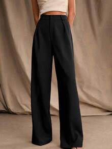 Pantalones de pierna ancha con cintura alta y bolsillos en diagonal para tallas grandes