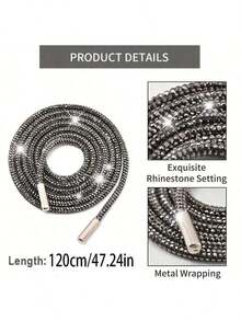 2pcs Shoelaces With Embellishments, Fashion Glitter Sneakers And Flat Shoes Summer Party - Silver - View 12