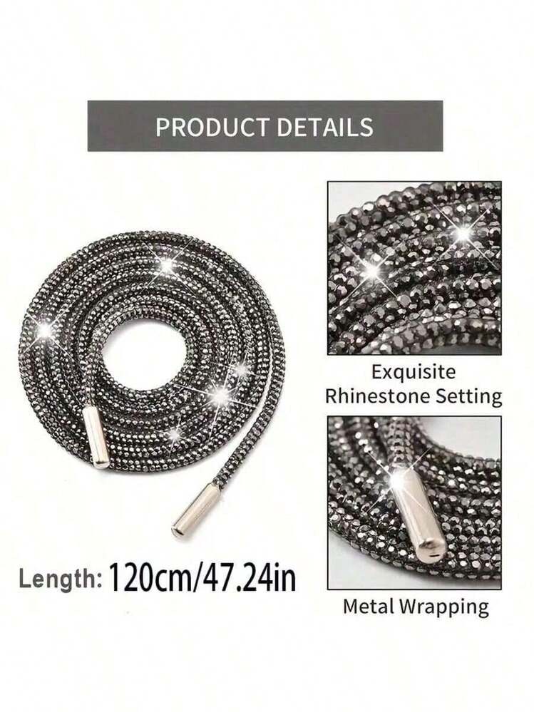 2pcs Shoelaces With Embellishments, Fashion Glitter Sneakers And Flat Shoes Summer Party - 銀色 - 查看 12