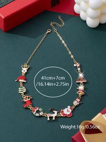 1 件圣诞合金珐琅圣诞树、驯鹿、雪花简约项链，适合女性、日常佩戴和节日礼物 - 金色 - 查看 6