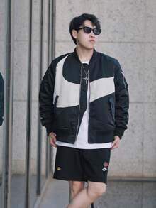 Nike Sportswear Swoosh Therma FIT Reversible Loose Woven Flight Jacket, Unisex DD6056-010 - Black - View 11