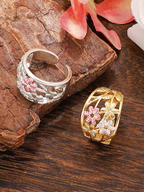 1pc Vintage Hollow Carved Wide Band Ring, Suitable For Women's Daily Wear/Gift Jewelry