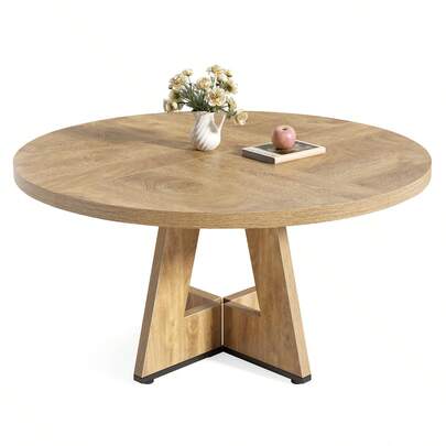 LITTLE TREE Round Dining Table Kitchen Table, 120 Cm Dining Room Tables For 4 People, Farmhouse Dinner Table With Wooden Table Top And Legs (Only Table)