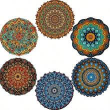 6pcs Mandala Flower Cup Coasters, Heat Insulation Coasters, Anti-Scald Placemats, Plate Coasters, Beverage Coasters, Anti-Slip Placemats - Multicolor - View 4