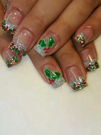 24 Pieces Of Christmas Nail Chips With A Sweet And Cool High-End Feel, Sparkling Pink Reindeer Snowflake Design Embellishment - Nude And Wine Red Contrasting Splicing - European Style Short Fake Nails Suitable For Girls And Ladies. Gift Includes Jelly Glue And Nail Files