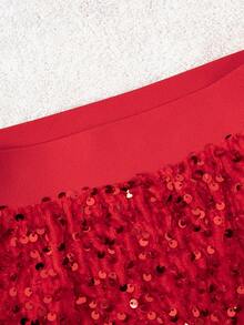 Tween Girls' Fashionable Sequin Mini Skirt, Suitable For Parties And Gatherings (Y0847) - Red - View 5
