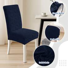 YSTYLE Chair Covers With Backrest 2/4/6 Pieces, Stretch Chair Covers, Living Room Kitchen Chair Covers, Universal Cat Scratch-Resistant Chair Cover, Modern Stain-Resistant Chair Cover - Navy Blue - View 3