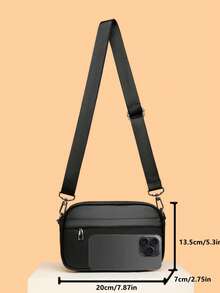 Men's Sling Bag, Fashionable Small Square Shoulder Bag, PU Leather High-End Casual Lightweight Sling Bag, Adjustable Square Strap, Essential Travel Organizer Bag For Summer Valentine'S Day Phone Bag - Black - View 10