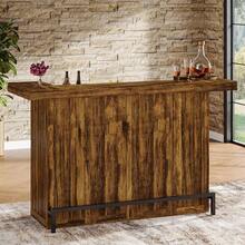 LITTLE TREE 4-Tier Bar Table, 70.9-Inch Large Wooden Home Bar Unit With Wine Glass Holder And Black Footrest, Pub Table With Storage Shelves For Home, Patio, Basement - Brown - View 2