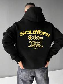 Sudadera con capucha para hombre de 1 pieza: mezcla de algodón y poliéster, estampado exquisito, adecuada para exteriores, ideal para desplazamientos en otoño e invierno. - Negro 2 - Ver 1