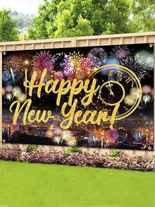 1件2026新年快乐背景布，气球、新年烟花和香槟图案背景布，150*100厘米涤纶背景布，新年除夕庆祝用品，新年派对装饰，新年拍照道具，新年装饰品，节日派对用品 - 彩色 - 查看 9