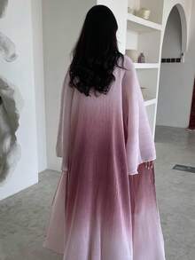 1 Piece Of Fashionable Simple Tie-Dye Wrinkle Print Gradient Women's Solid Color Middle Eastern Clothing Long Skirt Fashionable And Elegant Cardigan Dress Robe Abaya Suitable For Daily Festivals