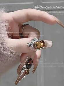 30pcs K9 Maillard Manicure Rhinestones, Light Smoky Yellow High-Quality Pointed Bottom Rhinestones, Vintage Sparkling Autumn/Winter Nail Art Decorations, Nail Jewelry, Autumn/Winter Trending Square Sugar Nail Crystals Nails Nail Supplies - Coffee Brown - View 6