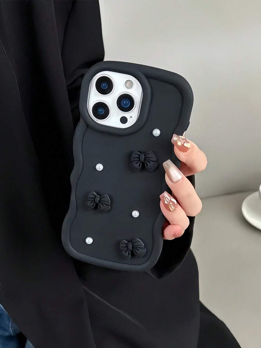 1pc Wavy Dopamine Cute Mini Bow Faux Pearl Phone Case Compatible With IPhone 17/Redmi Note 11 4G/Galaxy A55/Infinix Note 30/ Moto E30/Camon 20/Camon 20 Pro 4G/Spark 8C/Spark Go 2022/Smart 7, Smart 8
