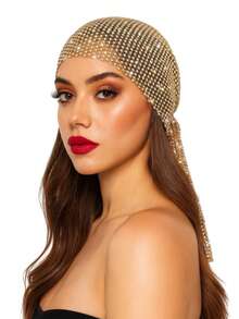 Women's Fishnet Full Rhinestone Decor Gold Headscarf Caps, Personalized Hair Accessories, Suitable For Ladies' Daily Wear, Dance, Wedding, Party, Events Valentine's Day Valentines