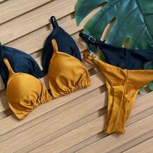 Kit 2 Bikini Thong Ribbon Bronze Curtain Beachwear Summer 2025 With Polyamide Cups Simple Elegant Casual - 赭石色 - 黑色 - 查看 4