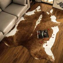 Faux Cowhide Rug, Cow Print, Rustic Western Rugs For Living Room Bedroom, Irregular Animal Skin Hides, 4.6 X 5.2ft, Anti-Skid Cool Carpets For Cowboy Cowgirl Home Decor, Khaki Brown - 焦糖 - 查看 14