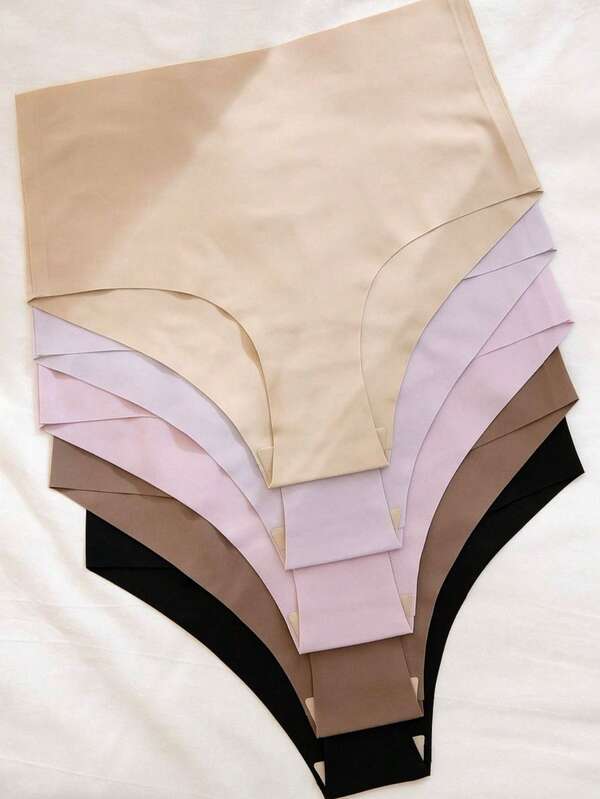 Kit 5 Calcinha Sem Costura Cintura Alta Plus Size Corte a Laser Plus Size- Cores Variadas